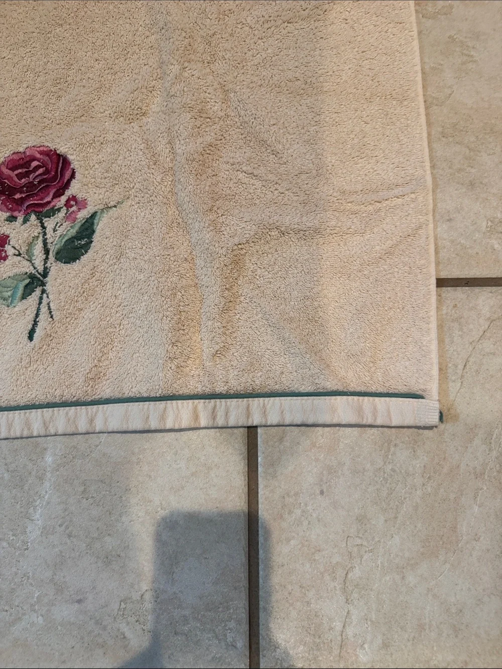 Towels Embroidered Pink Rose Cream Bath Towels Set of 2